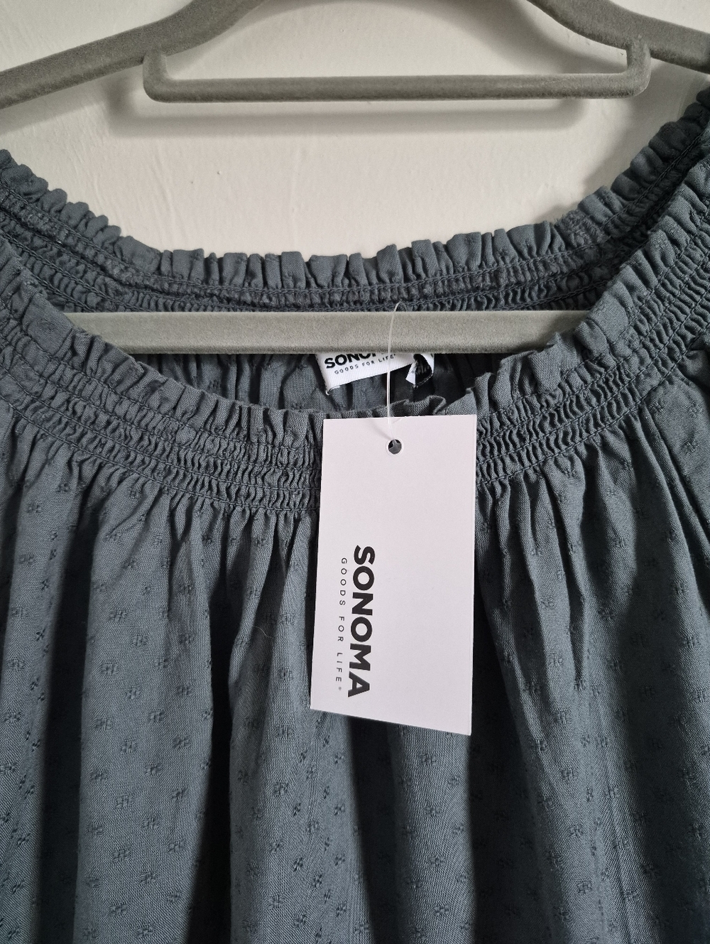 Sonoma Mute Olive Green Smocked Ruffle-Neck Blouse - Picture 4 of 5
